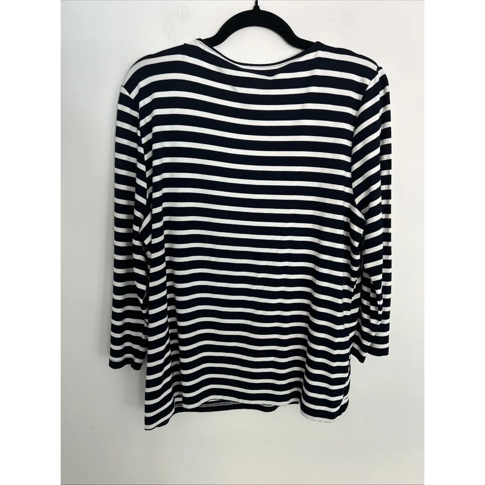Talbots Women's XL Navy White Striped‎ V-Neck 3/4 Sleeve Crossover Front Top